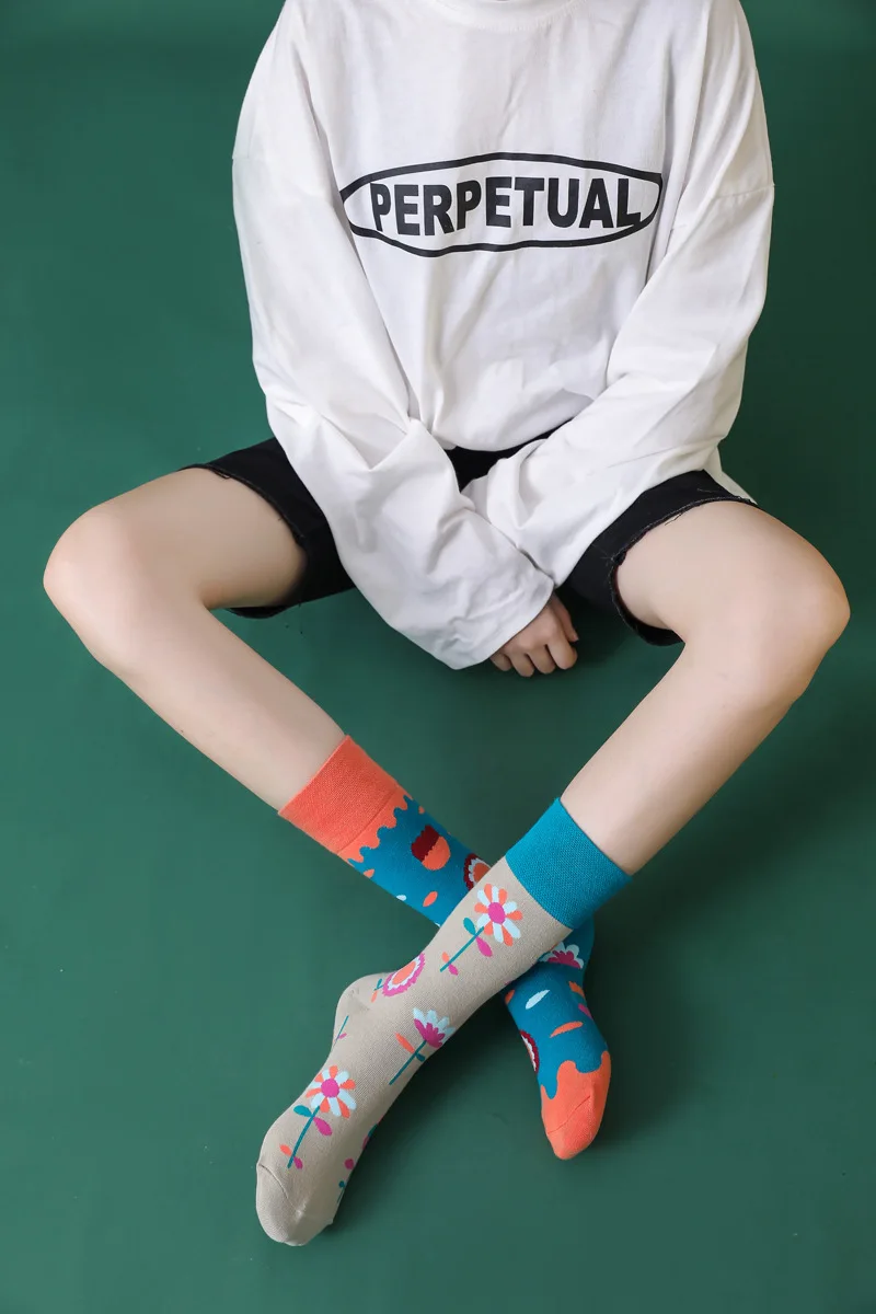 2022 Personality Cartoon AB Tide Fruit Flower Sun Moon Sports Long Tube Couple Pure Cotton Socks Creative Men and Women Socks