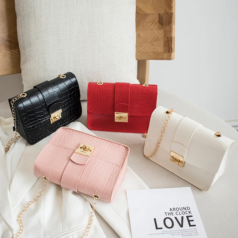 

Women's Bag New Crocodile Pattern New Flower Lock Chain Small Square Bag Leisure Mobile Phone Bag Gift Bag Dropshipping