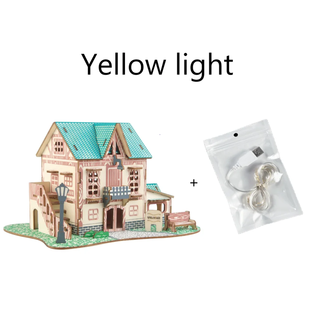 yellow light house Сборочный Набор DIY строительные 3D деревянные игрушки звездное небо ИНН кукольный домик головоломка мини деревянные модели игрушки для детей Детские аксессуары - Цвет: yellow light house