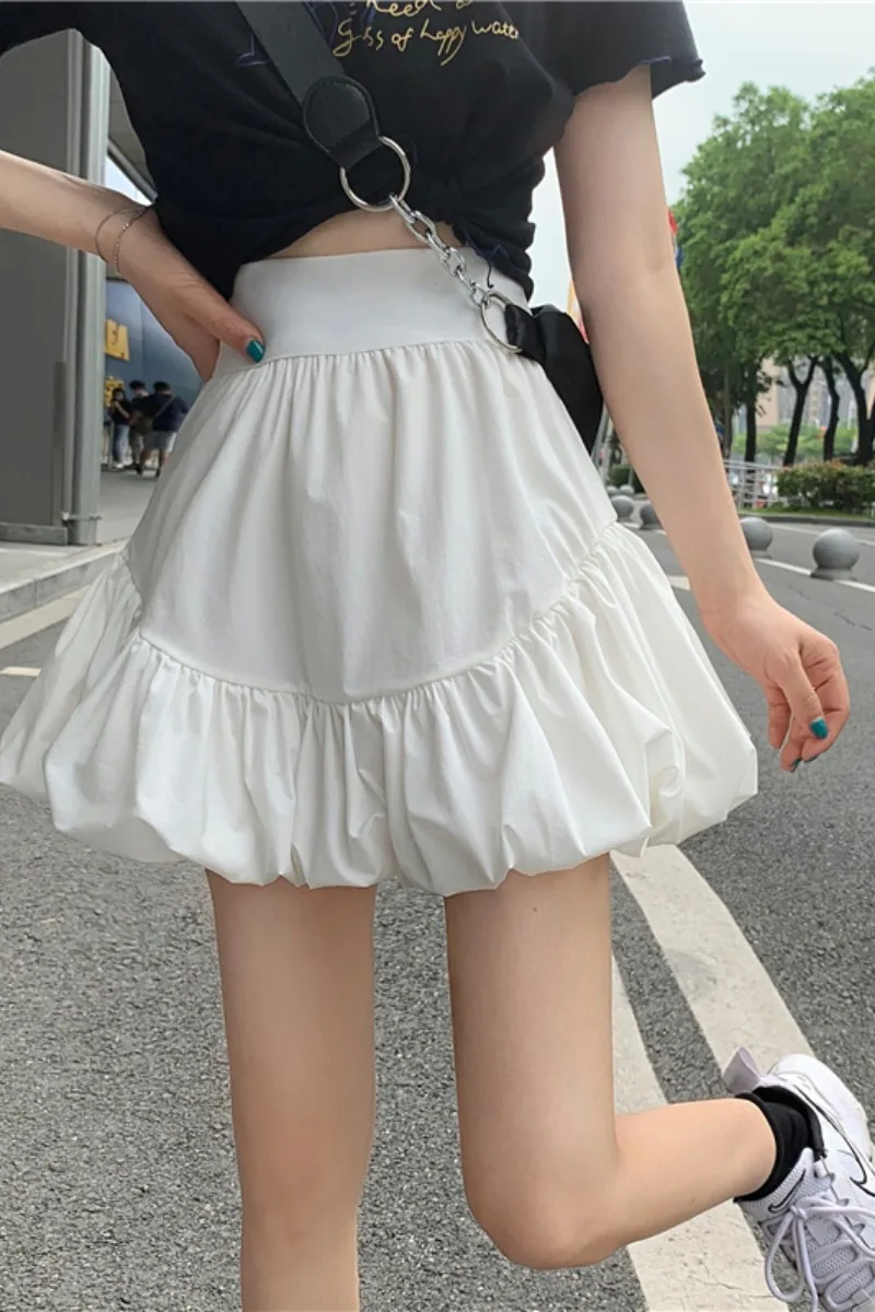 

Spring and summer skirt women's 2021 new A-line skirt Korean splicing bubble skirt high waist thin white short skirt