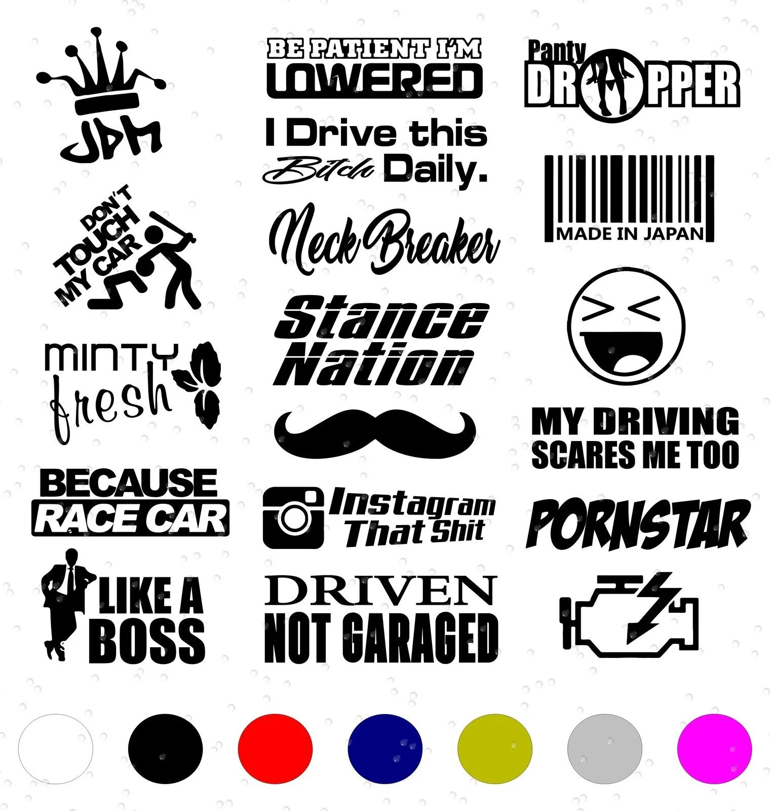 

For 1Set 10 WHITE Random Jdm Car Sticker Decal Pack/Lot Low Euro Racing Boost Drift Funny Styling