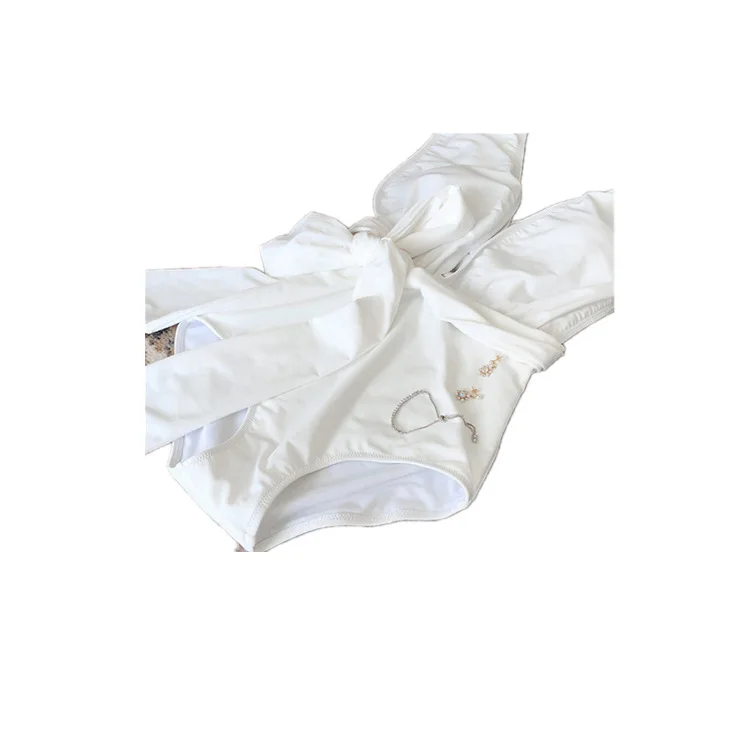 

2021 New Sexy Super Exposed Bikini White Fairy Fan Strap Tidy One-piece Swimsuit women swimming suit for women one piece