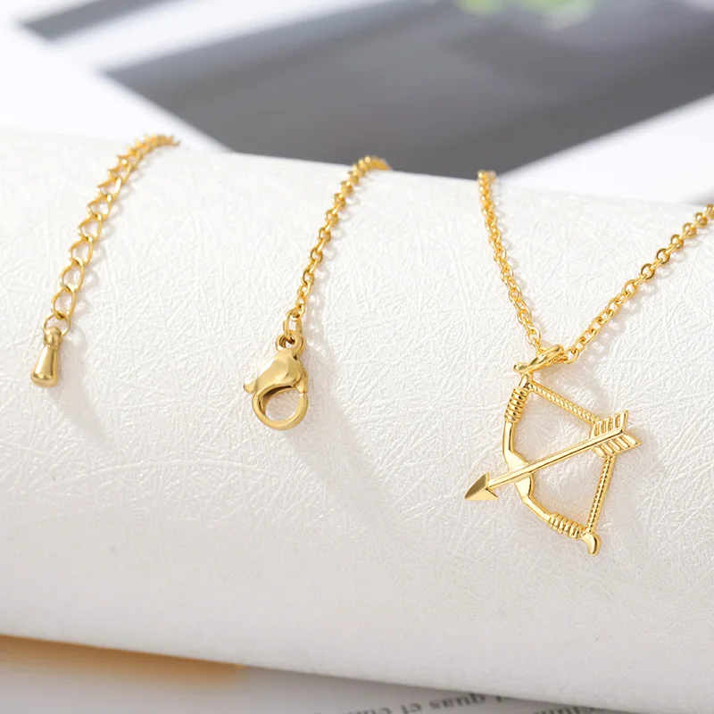 

Bow and Arrow Necklace For Women Men Gold Stainless Steel Chain Choker Female Neck Pendant Necklace Christmas Jewelry BFF 2020