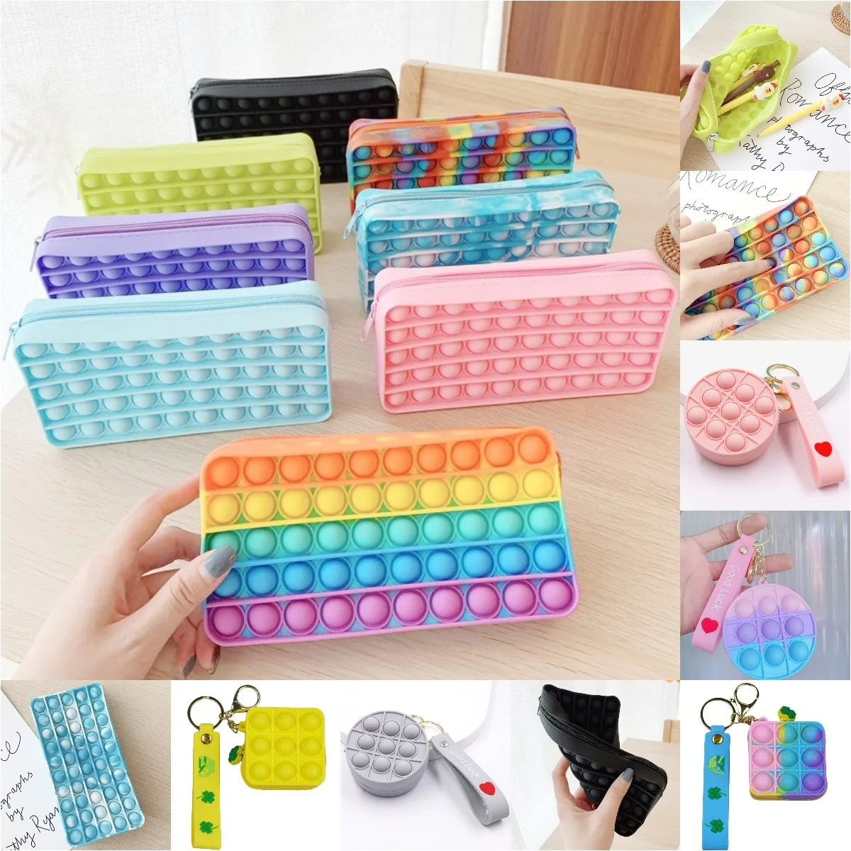 

Push Bubble Pencil Case Simple Fidget Sensory Silicone Bubble Toys Purse Stationery Storage Bag For Children Fidget Toy Gifts