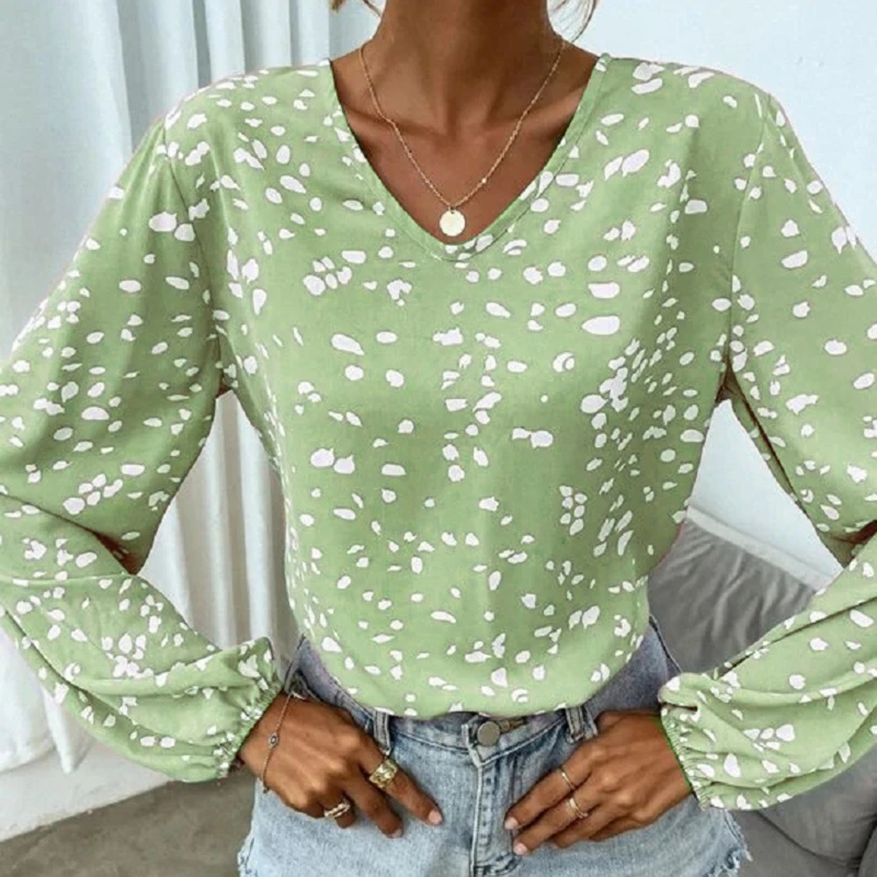 

Женские футболки шикарные женские топы в горошек свободная модная блузка с длинным рукавом женская одежда осенняя новая Корейская блузка с...