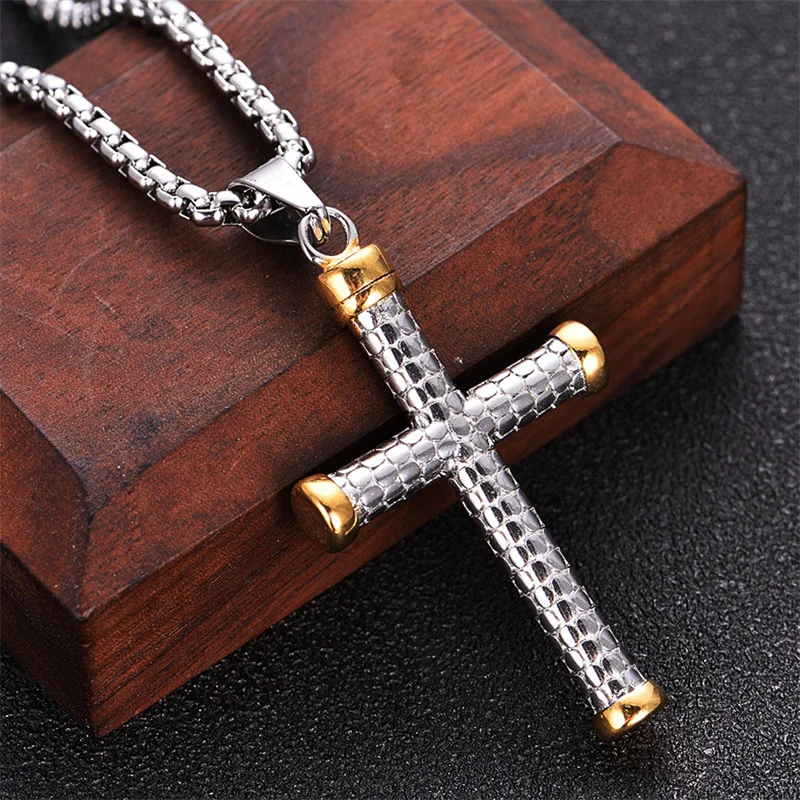 

Christian Believer Stainless Steel Cross Pendant Necklace Punk Hip Hop Biker Mens Necklace Amulet Jewelry Gift Chains Wholesale