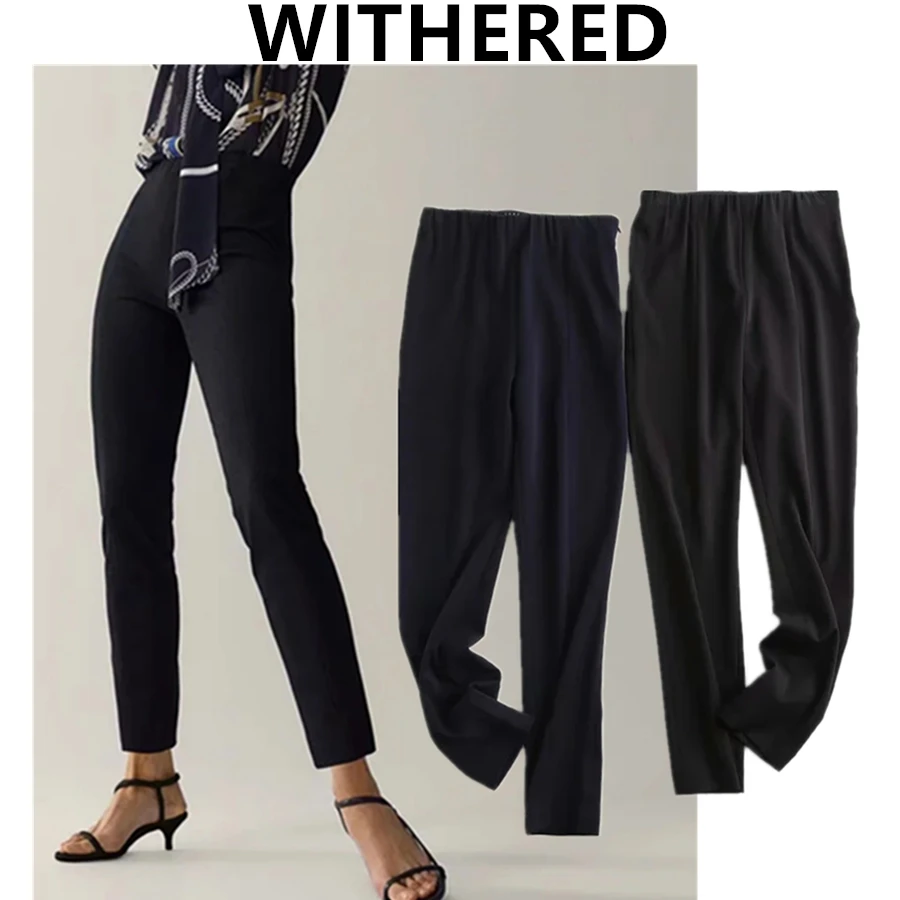 

Withered casual suits pants women england style simple solid elastic waist pantalones mujer pantalon femme trousers women sets