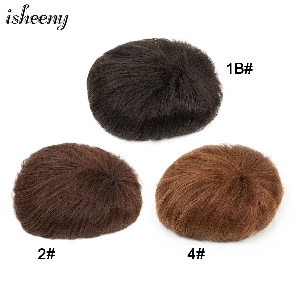 

Isheeny Real Human Hair Men Toupee Natural Black Hair Pieces Top Wig Replacement Systems 15x18cm Hairpiece for Men