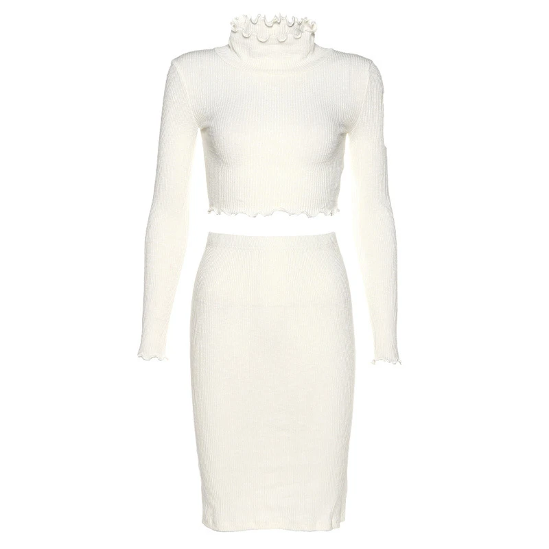 women elegant O neck long sleeve Tops mini bodycon skirt suits sexy fashion style High waist 2020 new years 2 pieces set | Женская