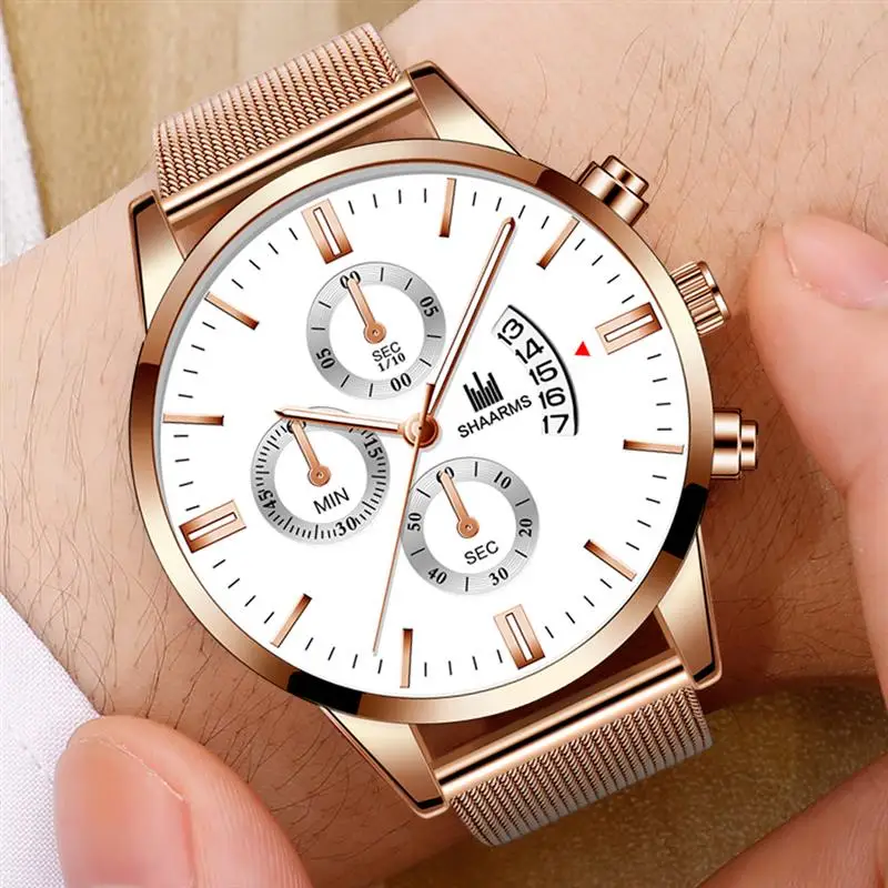 2019 Модные женские спортивные часы с золотым сетчатым ремешком кварцевые