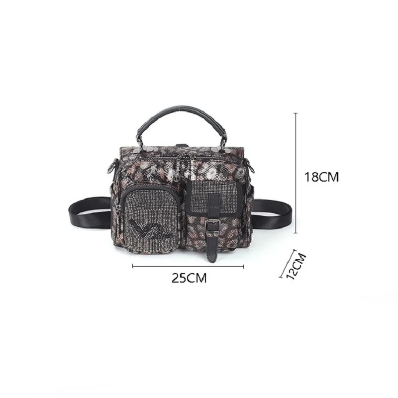 

Snake Pattern Bag Female New Trendy Shoulder Hot Rhinestone Multi-purpose Casual Backpack Messenger Small Bag Mochilas Feminina