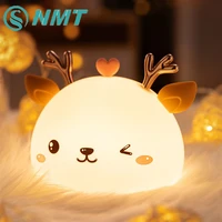 led children night light soft silicone usb rechargeable bedroom sleeping decoration light animal colorful deer touch night lamp