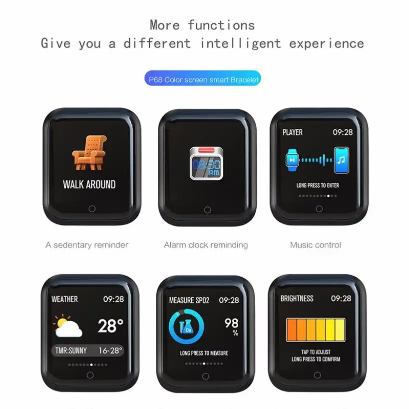 

P68Women Smart Watch Lady Fitness Bracelet Smartwatch Clock IP68 Waterproof Heart Rate Monitor For Android IOS Sport Tracke