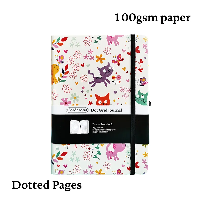 Lovely Cats A5 Bullet Dotted Journal Travel Planner Diary Elastic Band Hard Cover Notebook