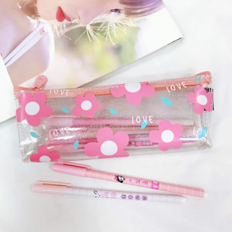 

1 PC Small Fresh Simple Transparent Pencil Case Student Cosmetics Storage Bag Young Girl Cute Storage Pencil Case Stationery Bag