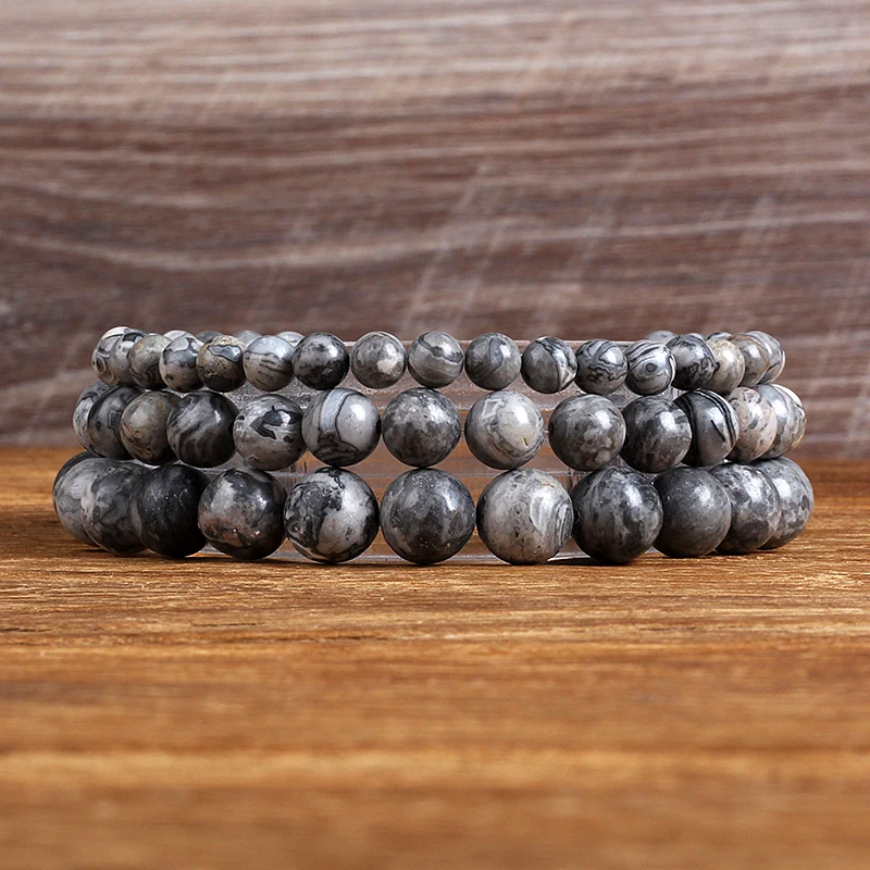 

Natural Stone Beads Bracelet Yoga Meditation Men Women Bracelet 4/6/8/10mm Round Map Stone Bracelets Enegry Reiki Prayer Jewlery