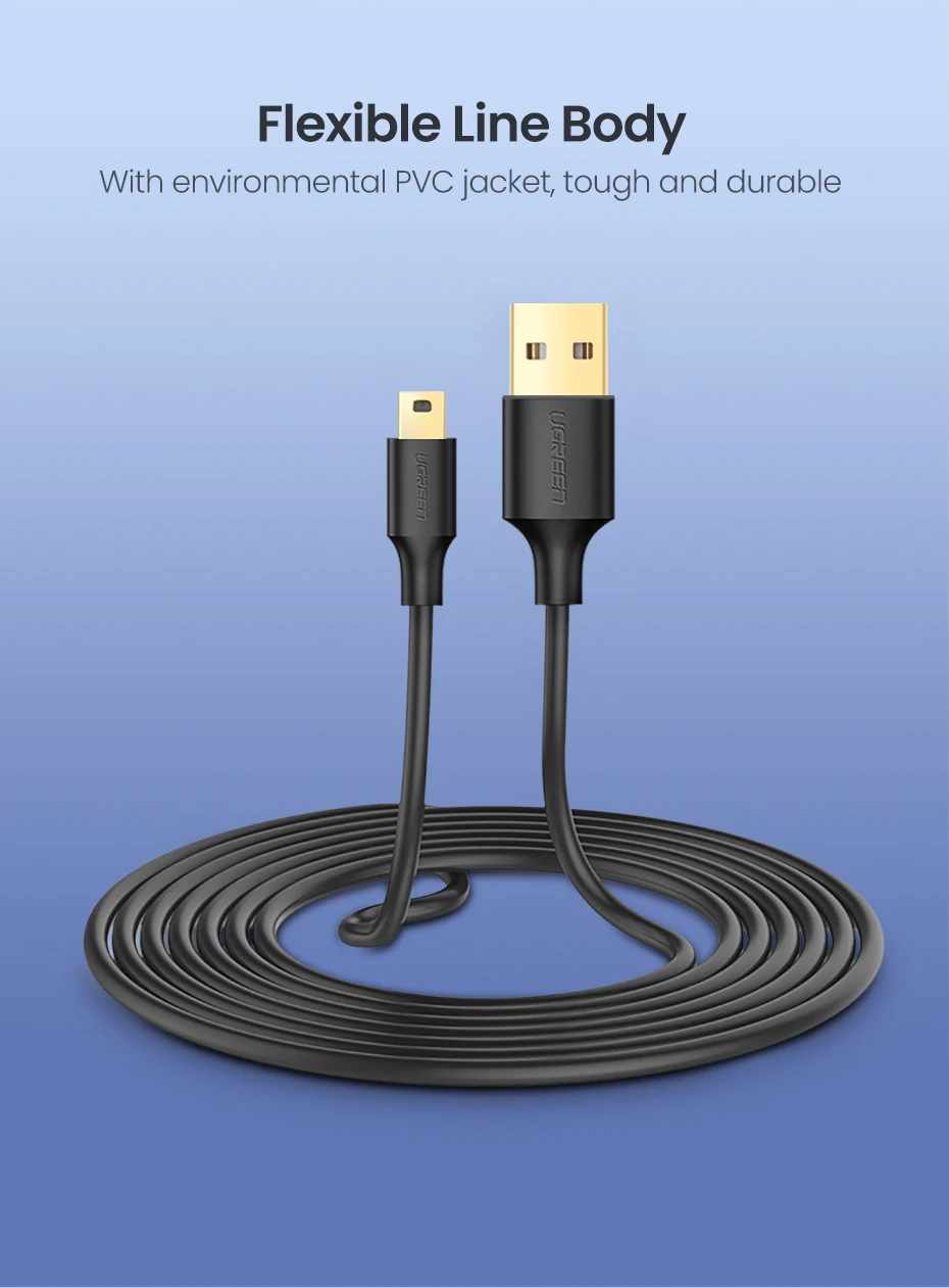 Ugreen Mini USB кабель Mini USB к USB кабель для быстрой зарядки данных для MP3 MP4 плеера Автомобильный видеорегистратор gps цифровая камера HDD Mini USB