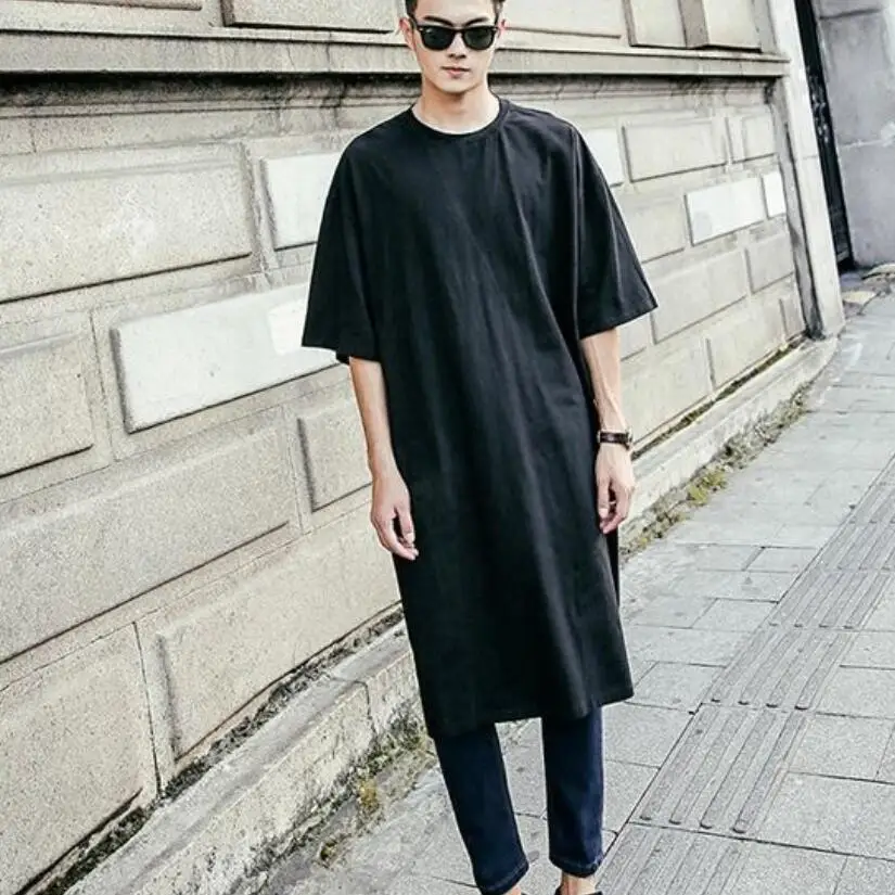 

Men nightclub singer punk extended long t shirt oversized stage costume women hip hop tee shirts gothic hiphop tops streetwear