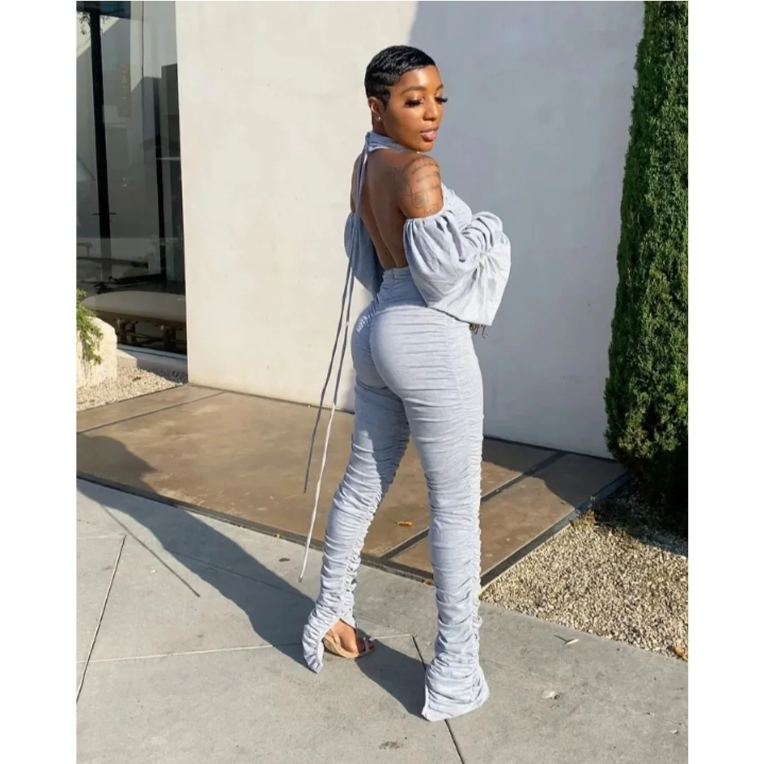 

Plus Size Bodycon Jumpsuits And Rompers For Women Ladies Overalls Elegance Open Shoulder Hubble-Bubble Sleeve Sexy Backless Body