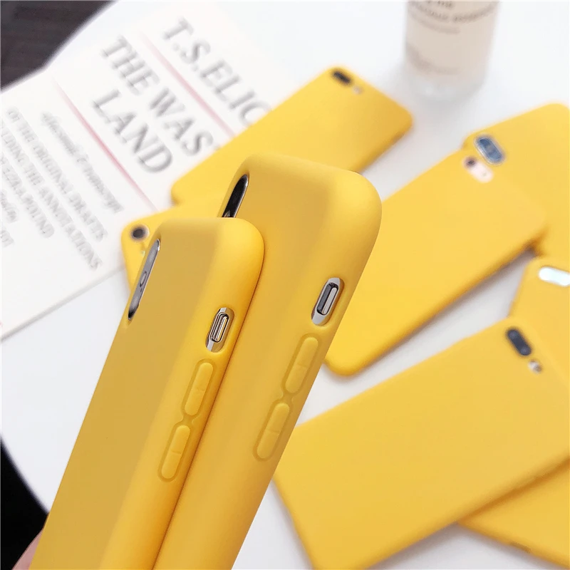 Yellow Matte Phone Case For iphone 12 Mini 11 Pro XS Max XR X 8 7 6S 6 Plus SE 5 5S Silicone Cases Solid Color Soft TPU Cover | Мобильные