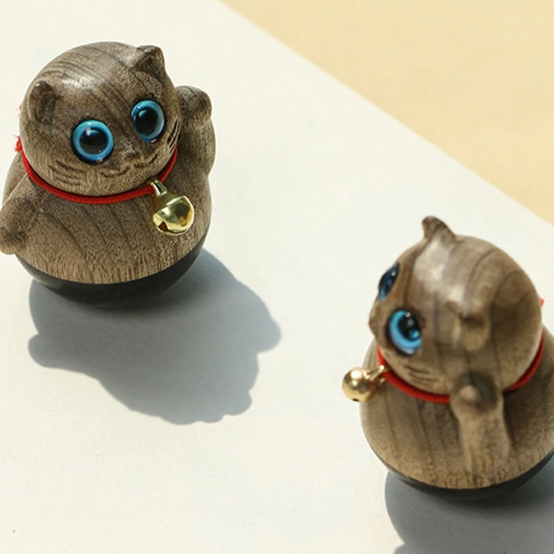 Cute Tumbler Lucky Cat Miniature Cats with Bell Figurine Desktop Crafts for Home Outdoor Garden Bonsai Tabletop Decor | Дом и сад