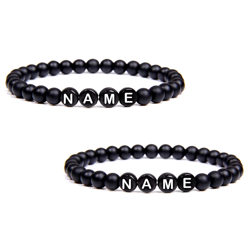 Изготовленный на заказ черный белый камень DIY id 26 букв браслет для женщин мужчин