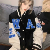baseball uniform jacket womens korean fashion cube preppy style loose jacket winter couple upper clothes bomber jacket female