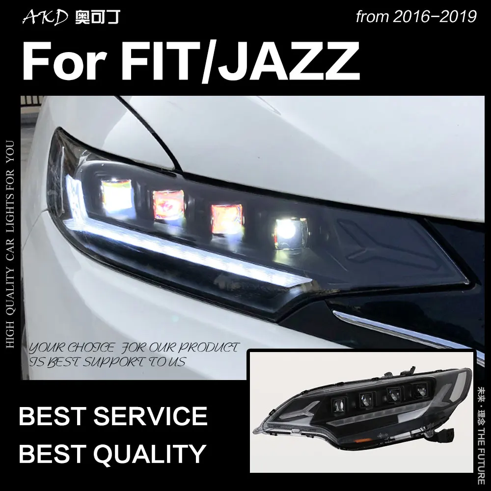 АКД стайлинга автомобилей фара для Fit Jazz фары 2014 2018 динамический сигнал