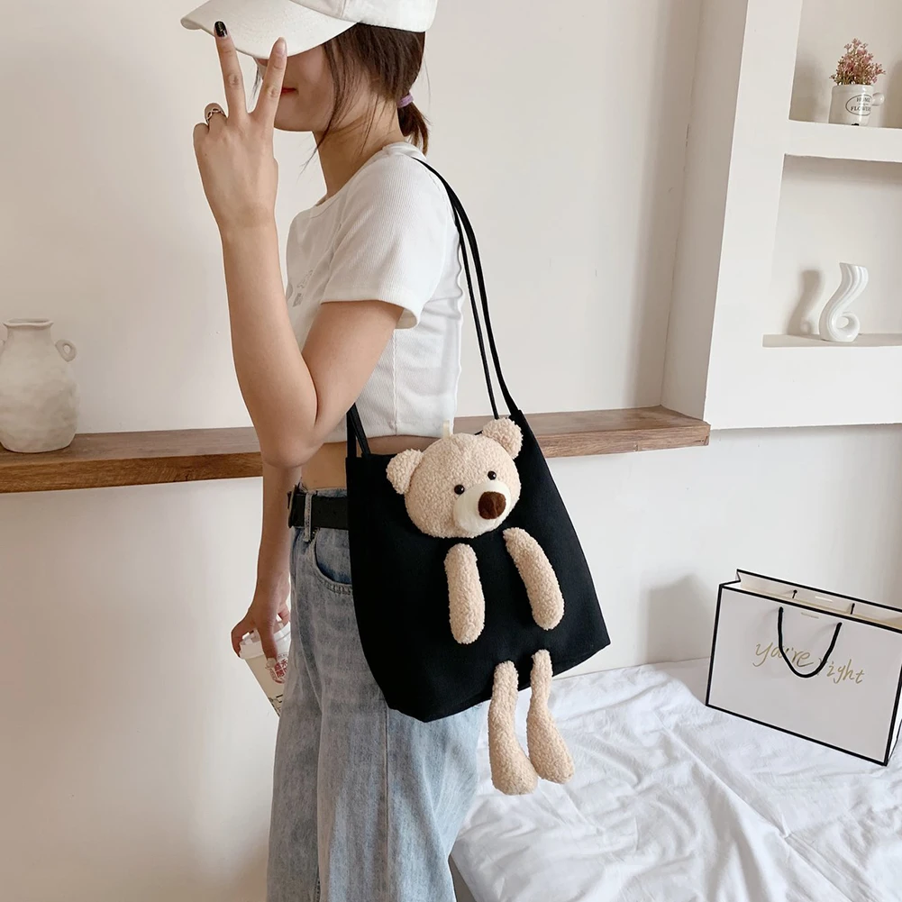 Холщовая женская сумка с милым мультяшным медведем дамские сумочки на плечо