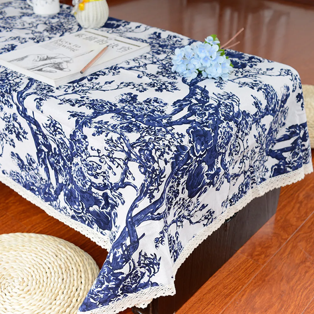 Trend Chinese Style Tablecloth Classic Blue And White Embroidery Fine Linen 90 * 90cm | Дом и сад