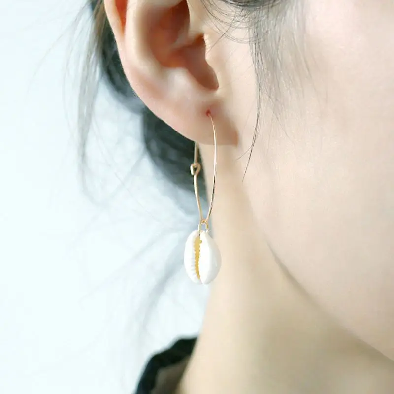 Богемная Подвеска из натуральной раковины круглый обруч Висячие серьги женские