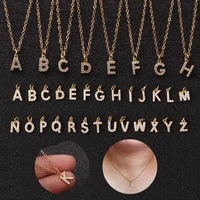 simple small cubic zircon copper letter name pendant charm necklace women men classic gold color steel chain alphabet necklace