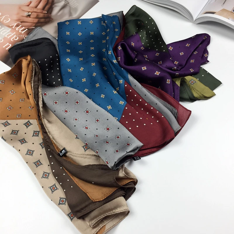 

Elegant Silk Satin Hair Scarf For Women Fashion Kerchief Print Bandana Head Scarfs 70*70cm Small Shawls Neck Scarves For Ladies