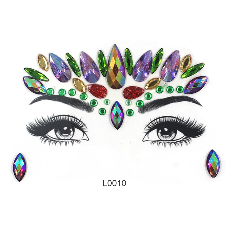 L0010 Стразы для макияжа лица, смешанные размеры, тени для век, Блестящий Бриллиант, для уголков глаз, синие, красные, зеленые, акриловые бриллиантовые украшения для лица LT004 - Цвет: L0010