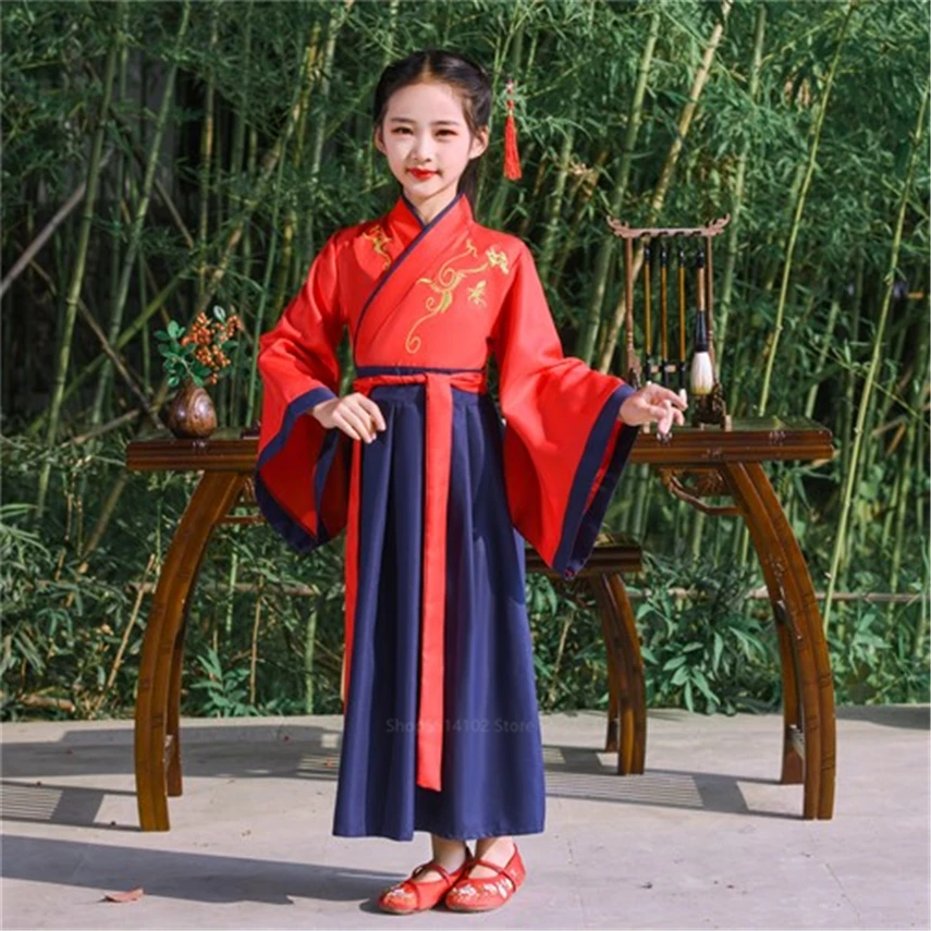 Подростковый 110 160 см Традиционный китайский национальный костюм Hanfu платье для