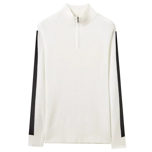 Giordano мужские свитера Mockneck половина Placket контрастный вязаный свитер молния муха Легкий эластичный мужской s свитера для 90059877 - Цвет: 12White