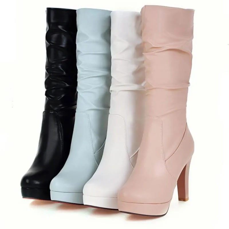 Сапоги женские на платформе до середины икры размеры 34-43 | Обувь