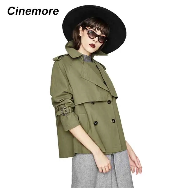 Cinemore 2022 New Autumn Fashion Casual Women's Cotton Washed Double Breasted Jacket Short Loose Clothing Outerwear High Quality