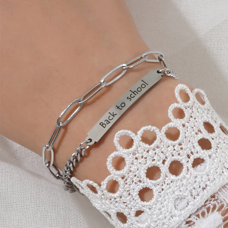 

Новый школьный сезон Снова в школу многослойный браслет-цепочка из нержавеющей стали креативный мужской и женский браслет