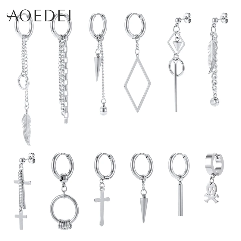 AOEDEJ 12 шт./компл. корейские серьги цепочка из нержавеющей стали перо кумир мужчины