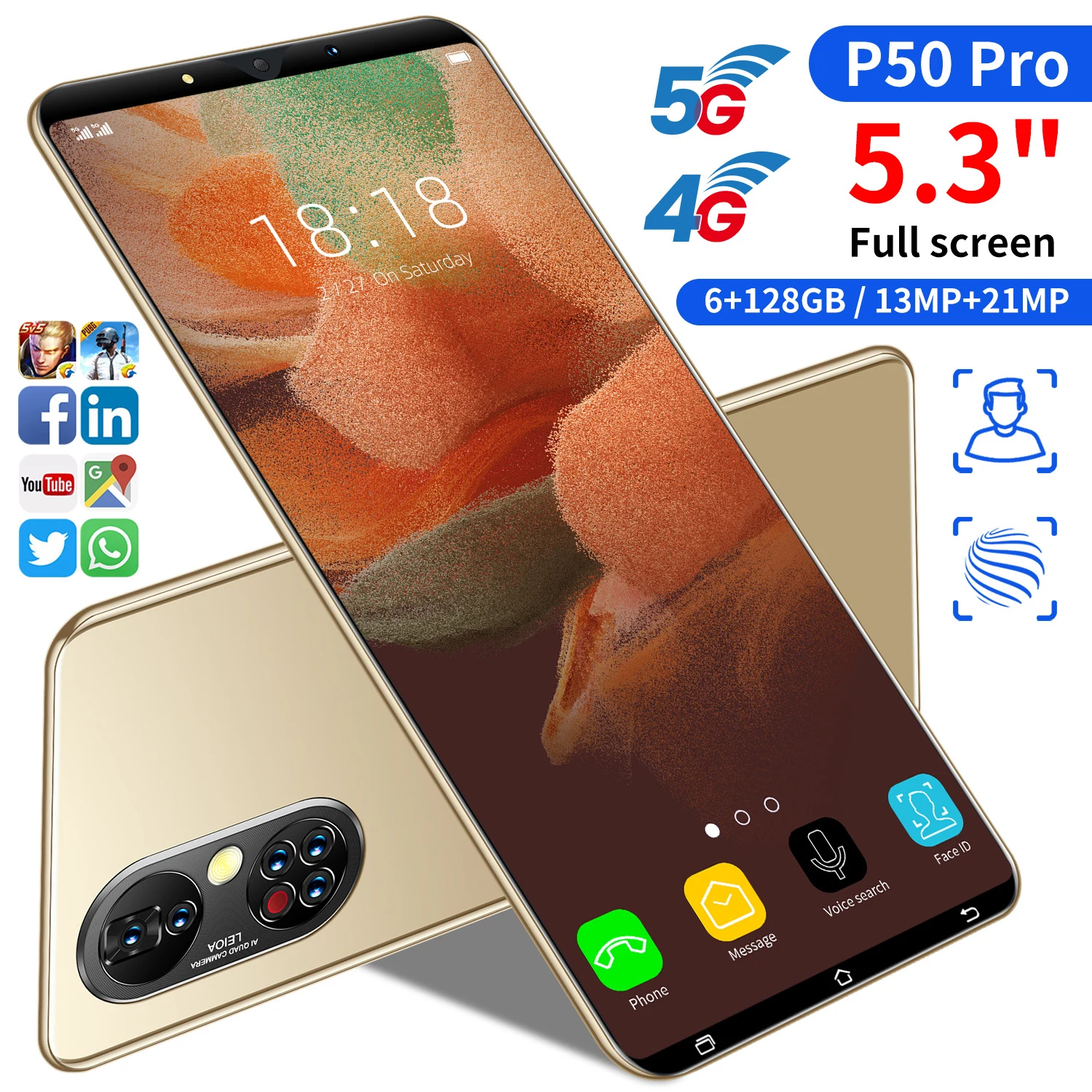 

Global Version P50 Pro 5.3 Inch Mini Smartphone 6+128GB 10 Core Fingerprint ID 13+21MP 4950mAh MTK6889 Andriod 11 Mobilephone