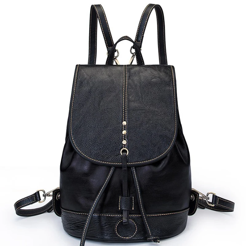 

2020 Genuine Leather Backpack Women European and American Wild Shoulder Bags Retro Panelled Large Capacity School Bag Travel Bag