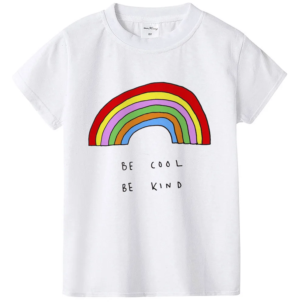 Be Cool Be kind Rainbow/Детская летняя футболка унисекс для мальчиков и девочек топы с короткими рукавами, футболки Детская забавная Милая модная футболка