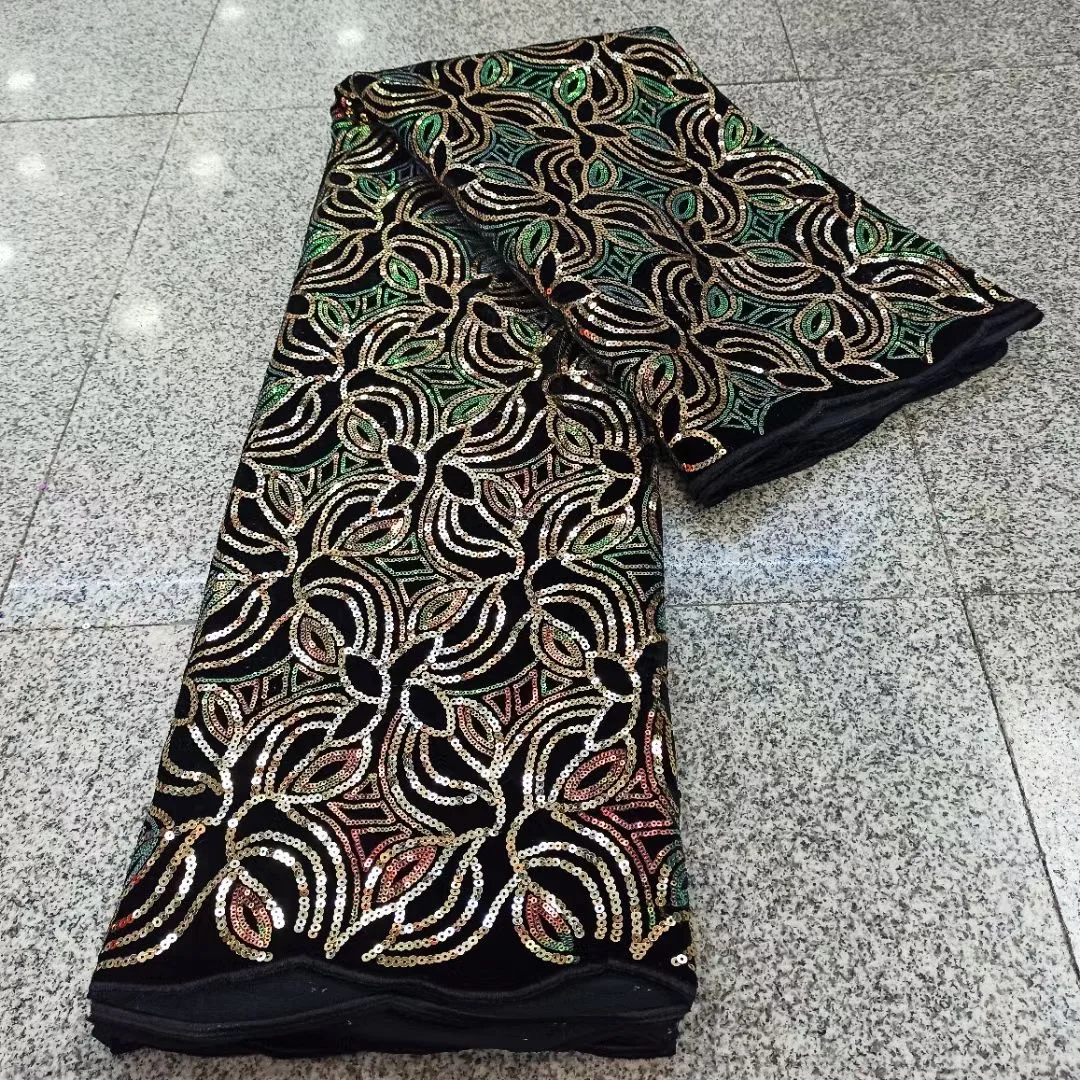 

2021 African Fashion Style Sequined Velvet Fabric Hot Sale Nigeria Velvet Lace Colorful Fabric Wholesale NMH4953