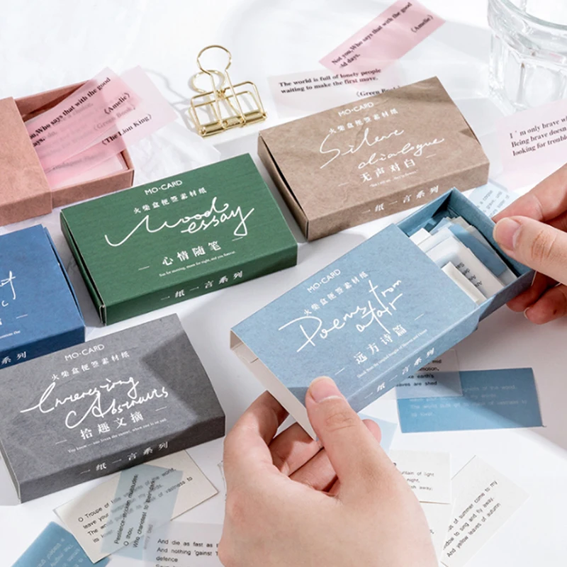 

60Pcs/Box Vintage Quotes Matchbox Sulfuric Acid Memo Pads Handwriting English Bullet Journaling Aesthetic Material Card Paper