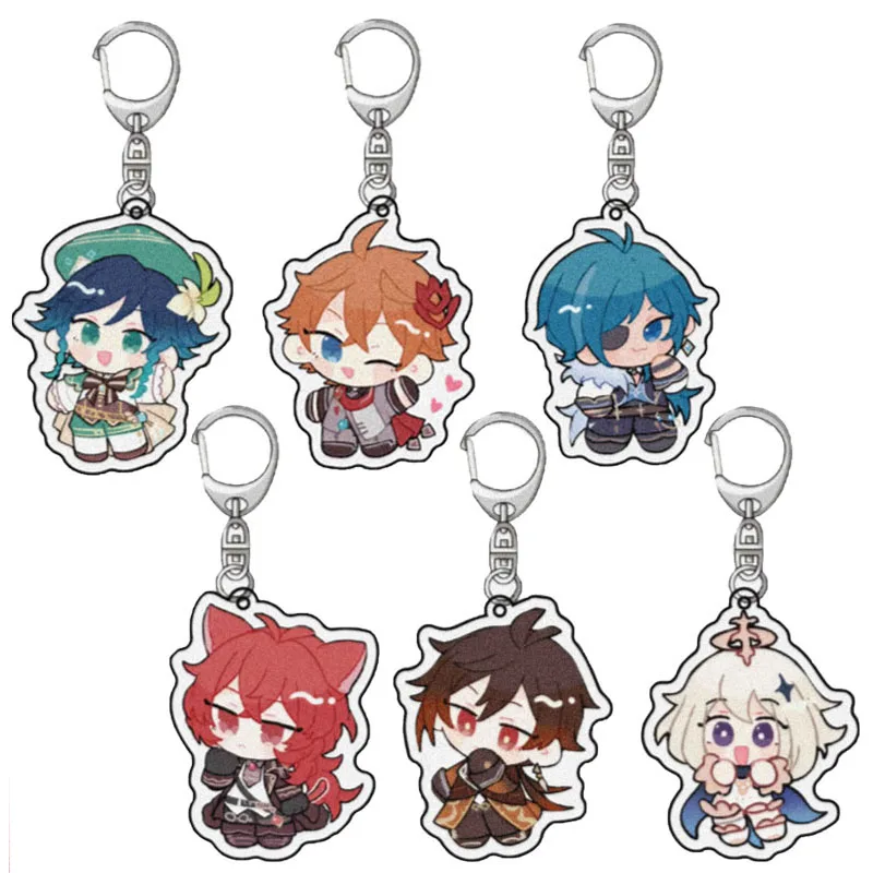 Акриловый брелок для ключей Genshin Impact в виде игрушечной фигурки разбавленной Zhongli