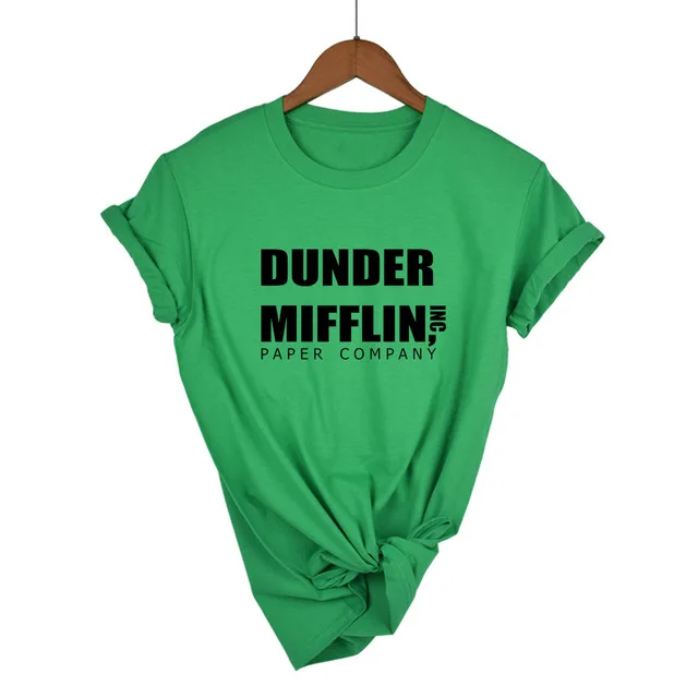 Green-B Офисная Футболка женская dander Mifflin inc. бумажная компания Wernham Hogg ТВ шоу Майкл Скотт Космос женская футболка - Цвет: Green-B