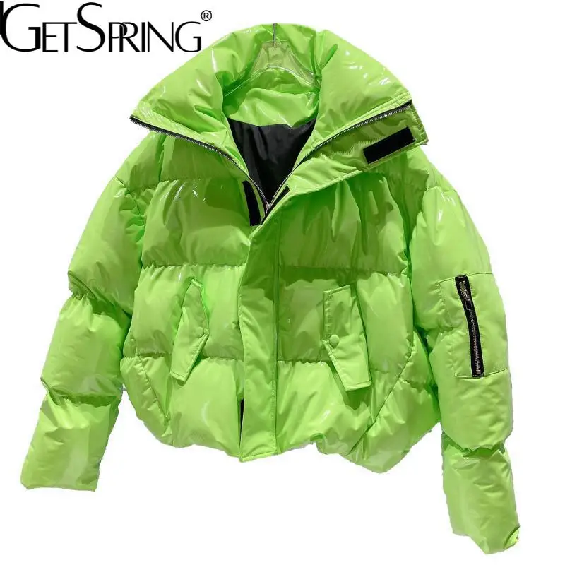 

getspring Women Parkas Stand-up Collar Short Winter Jackets And Coats Pink Blue Black Fashion Casual Winter Coat Women 2021 New