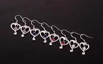 

Simple Women Jewelry Heart-shaped Dangle Earrings Purple and Blue Zircon Earrings