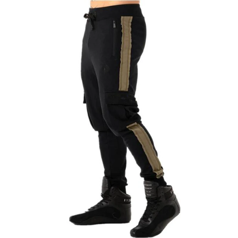 Модные мужские спортивные штаны для фитнеса бодибилдинга эластичные брюки с